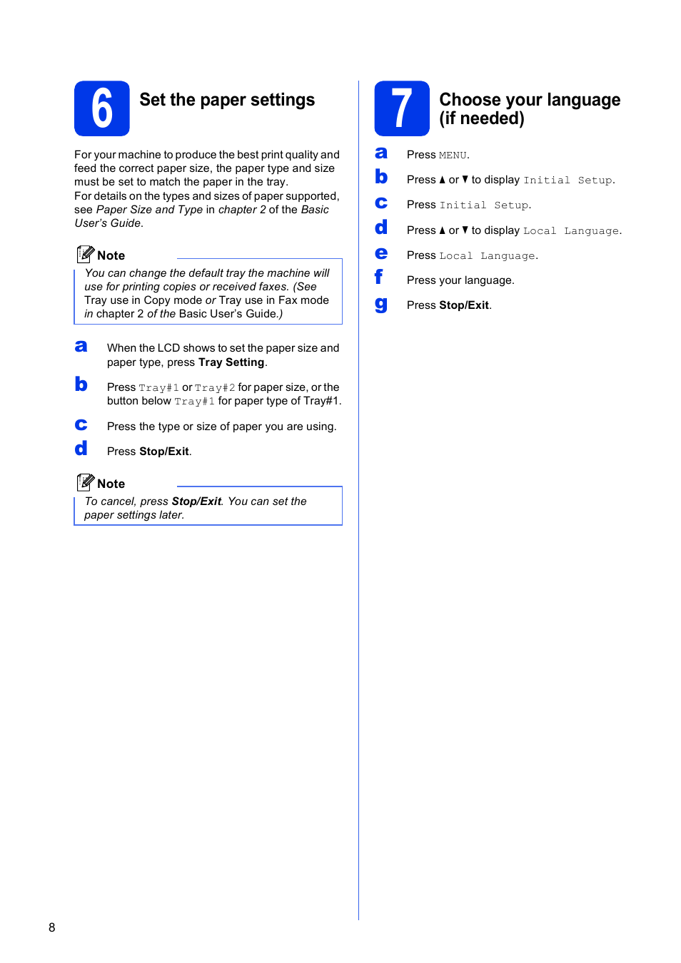 6 set the paper settings, 7 choose your language (if needed) | Brother MFC J6910DW User Manual | Page 8 / 40