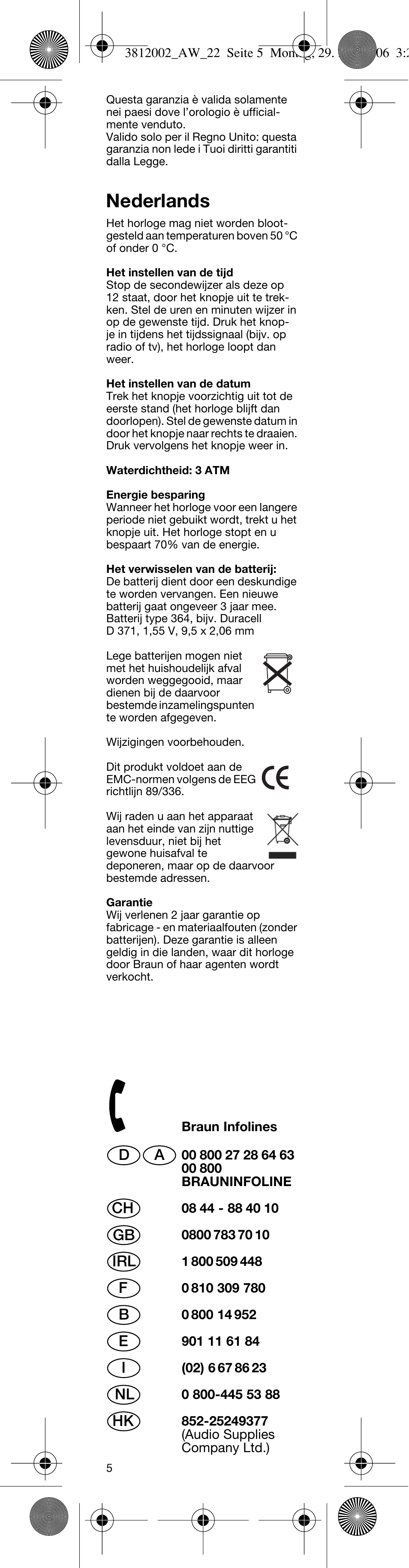 Nederlands | Braun AW22 User Manual | Page 5 / 6