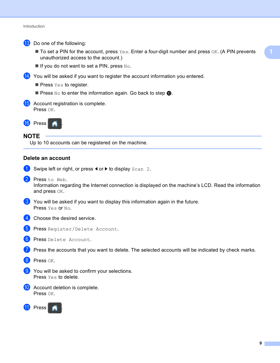 Delete an account | Brother ADS-2500W User Manual | Page 12 / 20