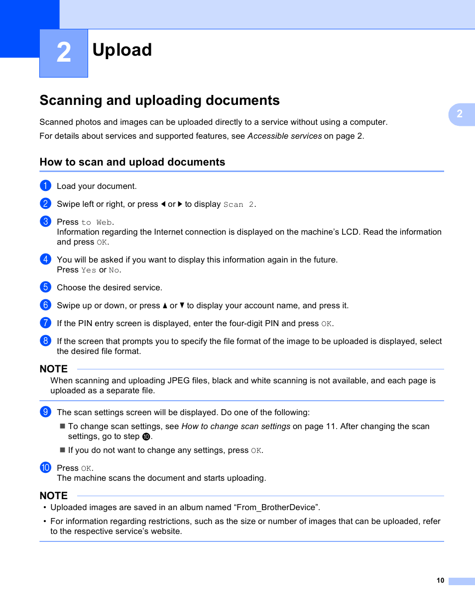 2 upload, Scanning and uploading documents, How to scan and upload documents | Upload | Brother ADS-2500W User Manual | Page 13 / 20
