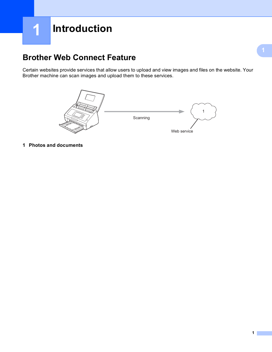 1 introduction, Brother web connect feature, Introduction | Brother ADS-2500W User Manual | Page 4 / 20