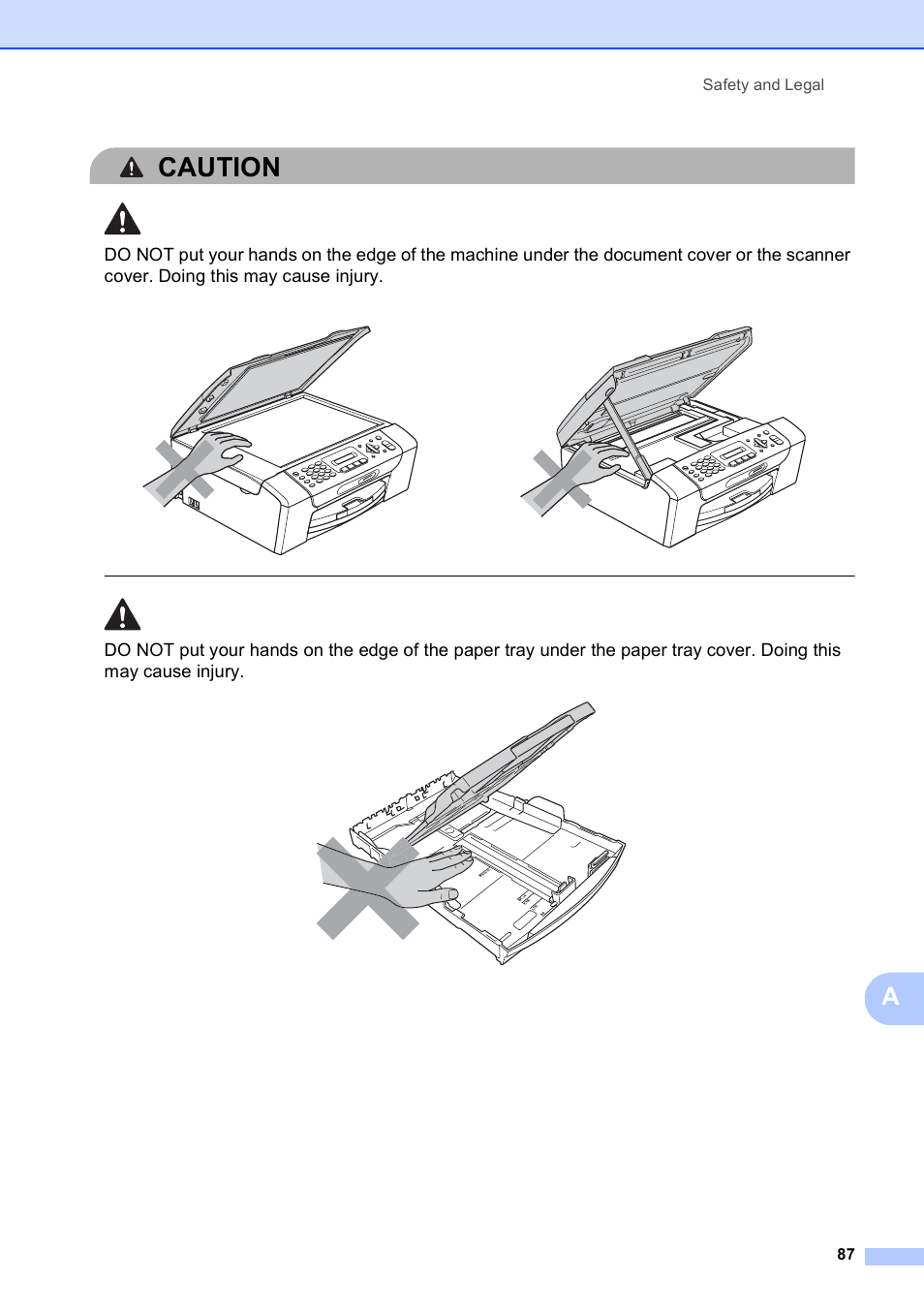 Caution, Safety and legal 87 | Brother MFC-255CW User Manual | Page 101 / 180