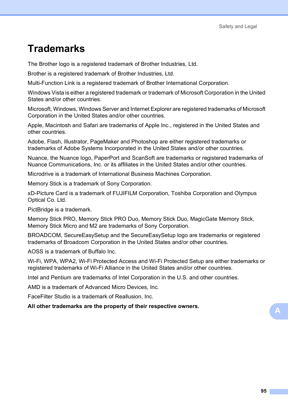Trademarks | Brother MFC-255CW User Manual | Page 109 / 180