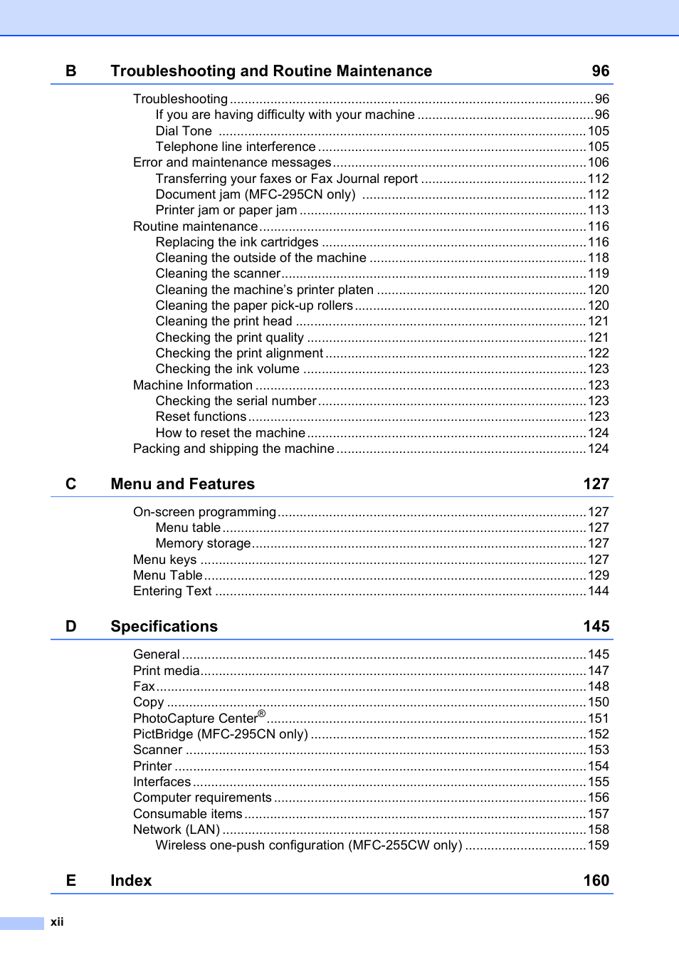 Brother MFC-255CW User Manual | Page 14 / 180