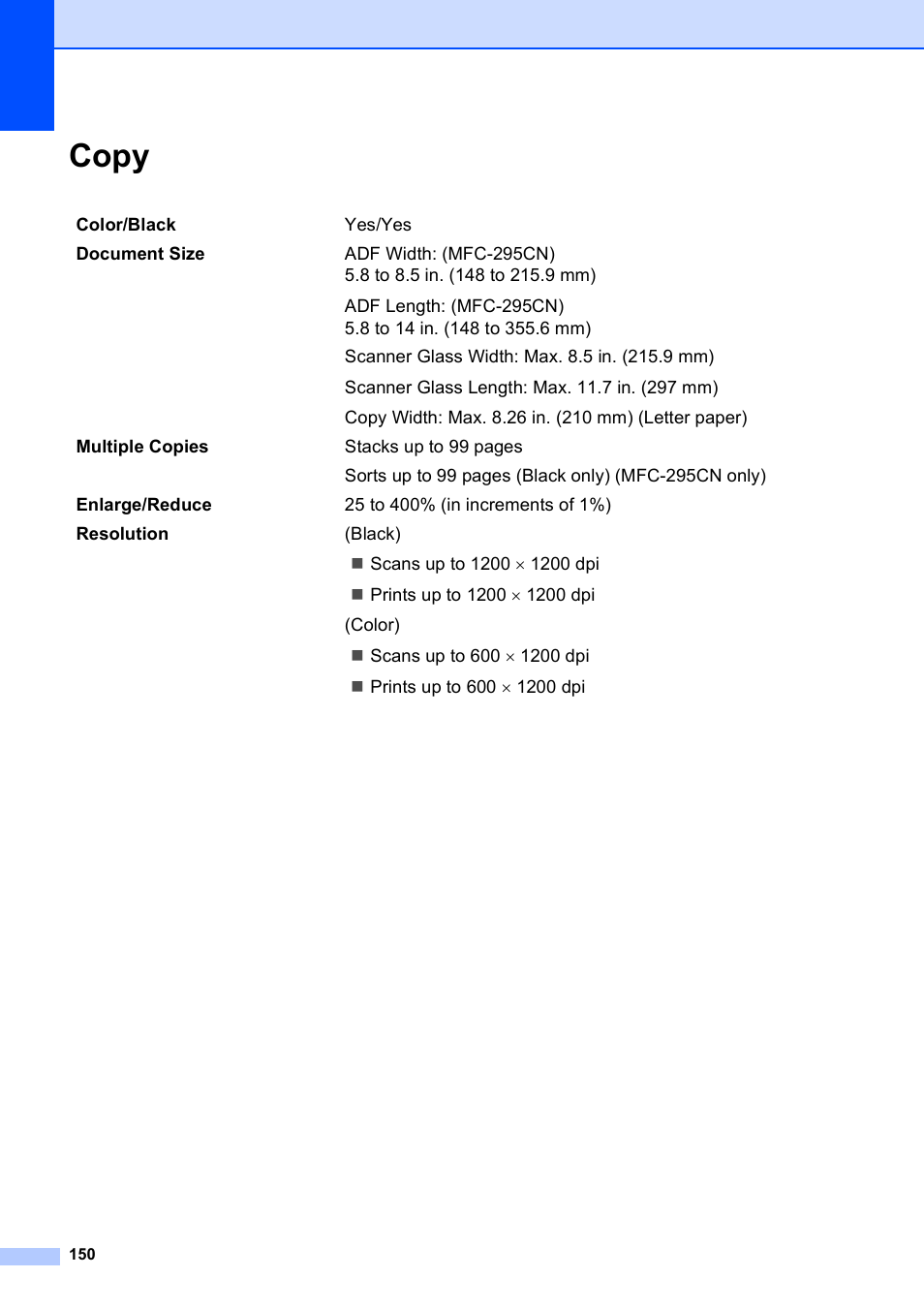 Copy | Brother MFC-255CW User Manual | Page 164 / 180