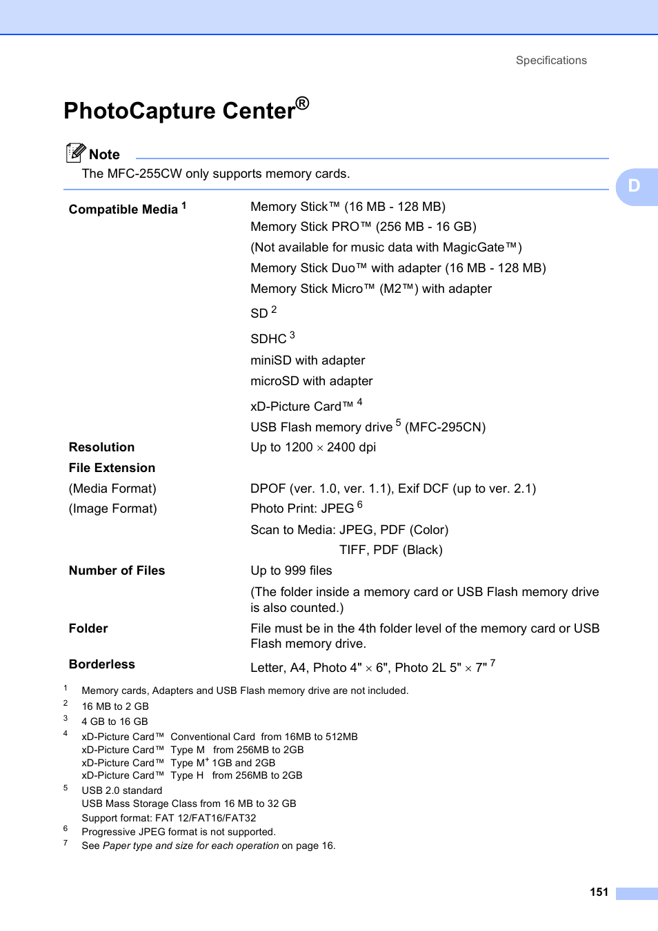 Photocapture center | Brother MFC-255CW User Manual | Page 165 / 180