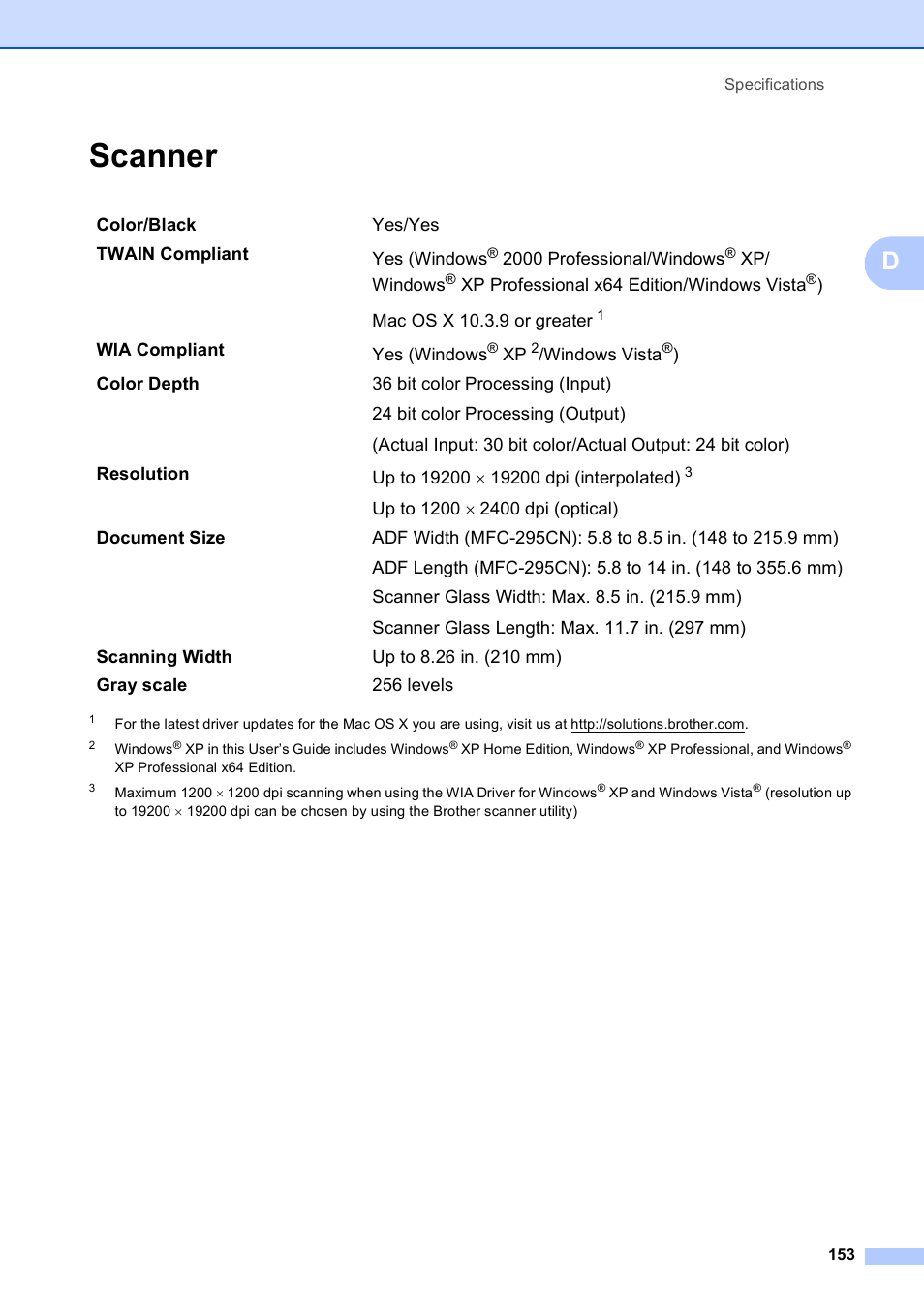 Scanner | Brother MFC-255CW User Manual | Page 167 / 180