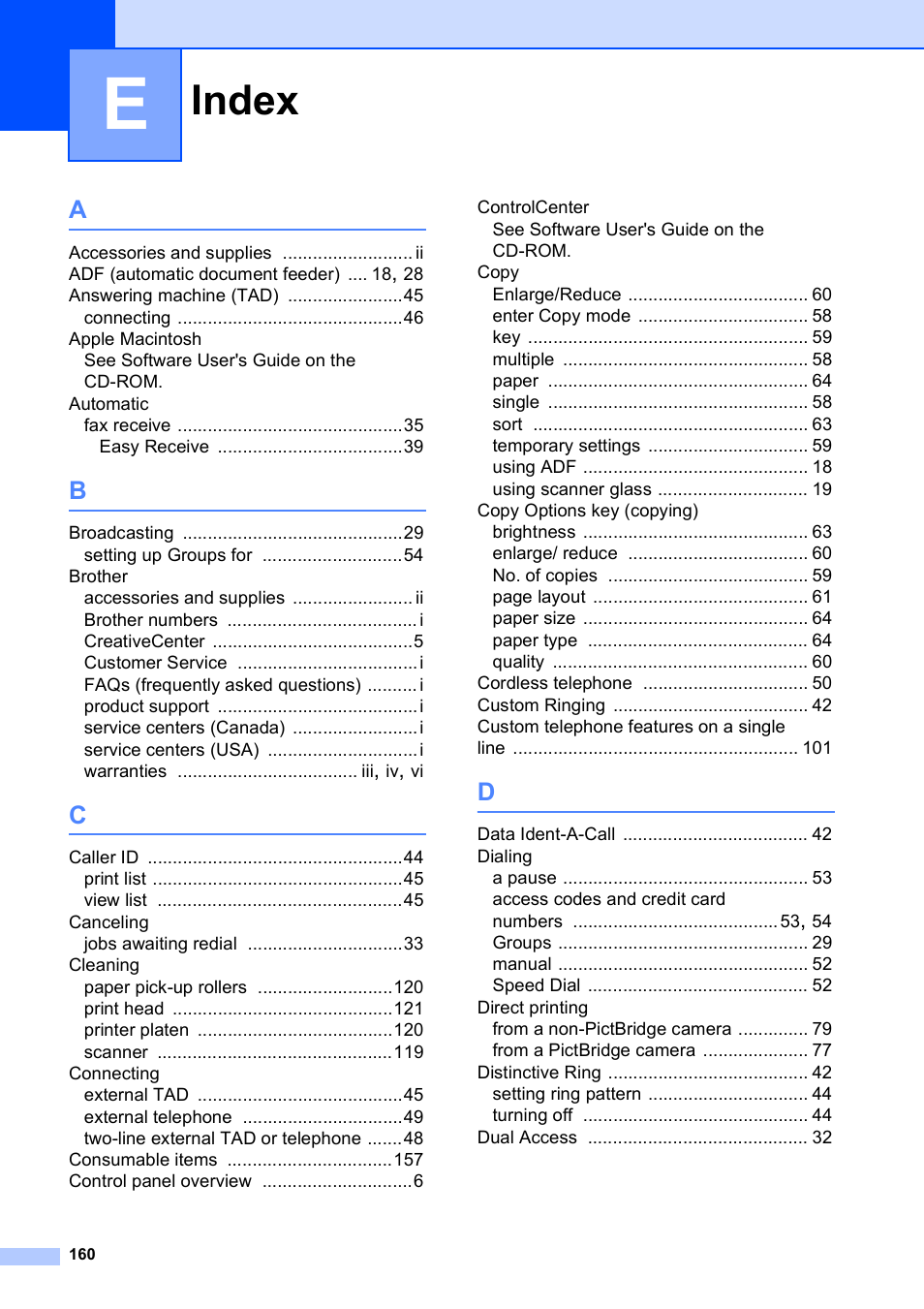 Index | Brother MFC-255CW User Manual | Page 174 / 180