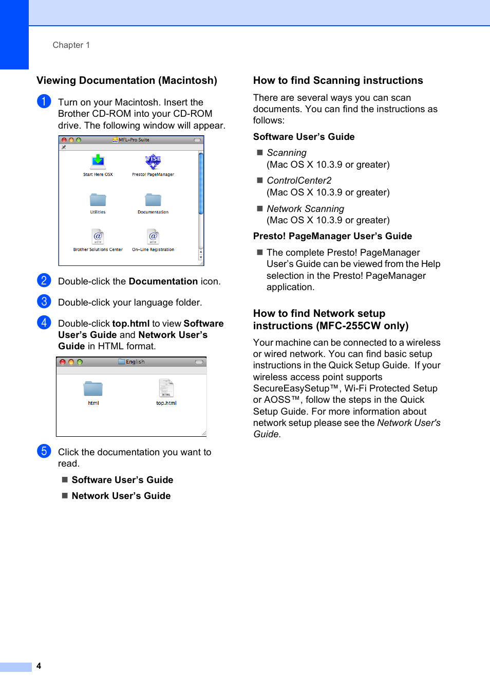 Viewing documentation (macintosh), How to find scanning instructions | Brother MFC-255CW User Manual | Page 18 / 180