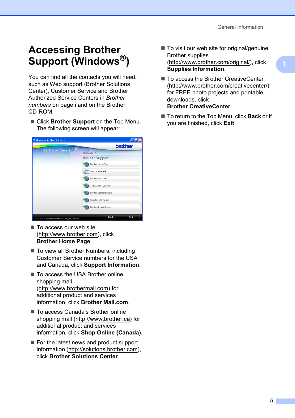 Accessing brother support (windows®), Accessing brother support (windows | Brother MFC-255CW User Manual | Page 19 / 180