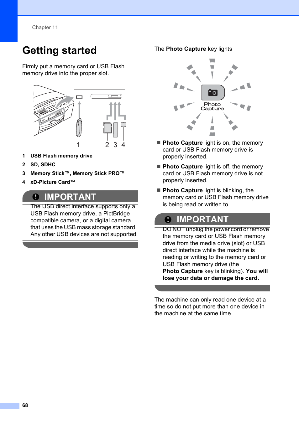 Getting started, Important | Brother MFC-255CW User Manual | Page 82 / 180