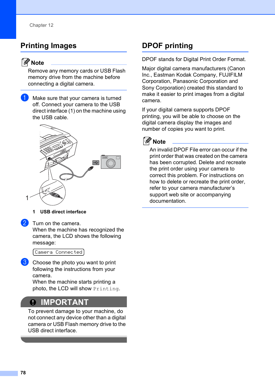 Printing images, Dpof printing, Printing images dpof printing | Important | Brother MFC-255CW User Manual | Page 92 / 180