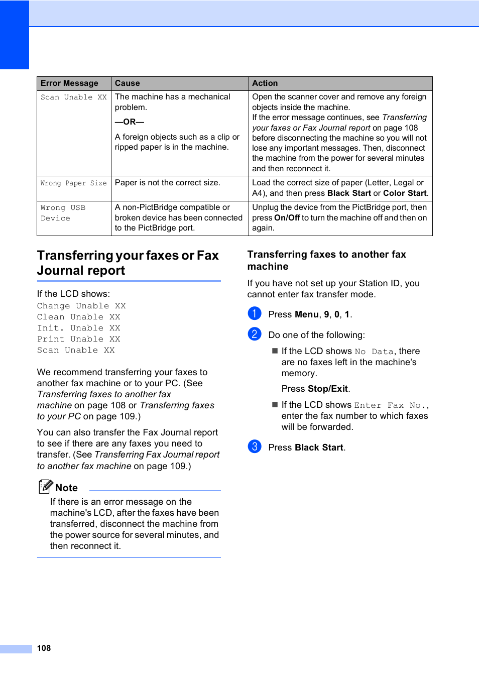 Transferring your faxes or fax journal report, Transferring faxes to another fax machine | Brother MFC-5860CN User Manual | Page 124 / 169