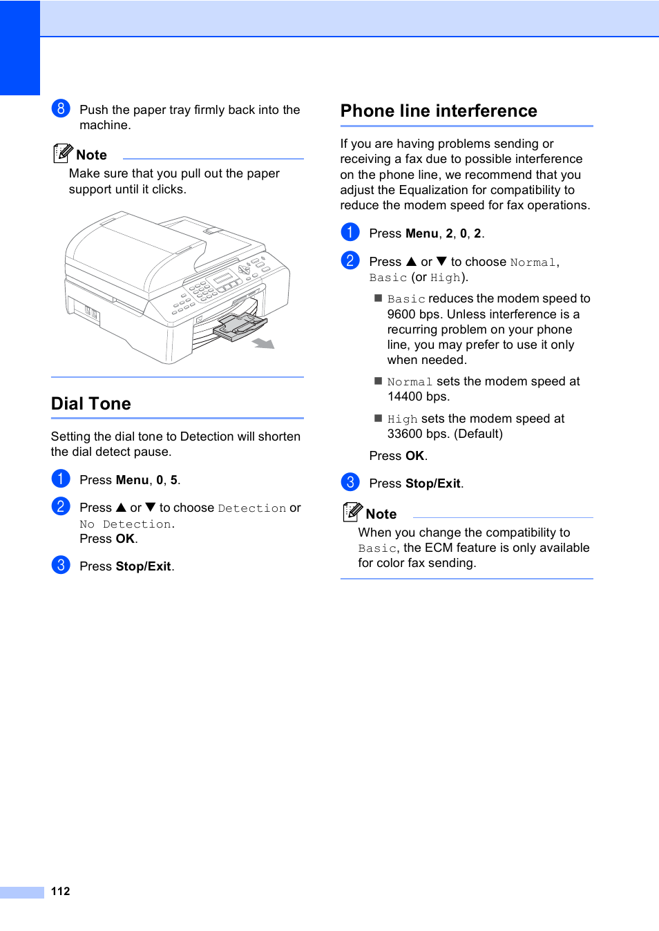 Dial tone, Phone line interference, Dial tone phone line interference | Brother MFC-5860CN User Manual | Page 128 / 169