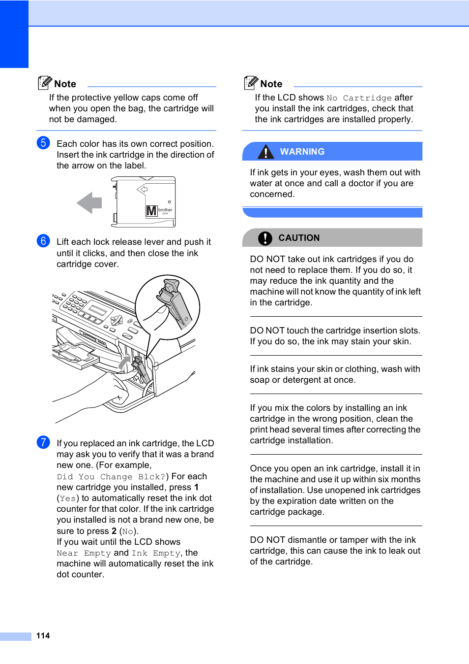 Warning, Caution | Brother MFC-5860CN User Manual | Page 130 / 169