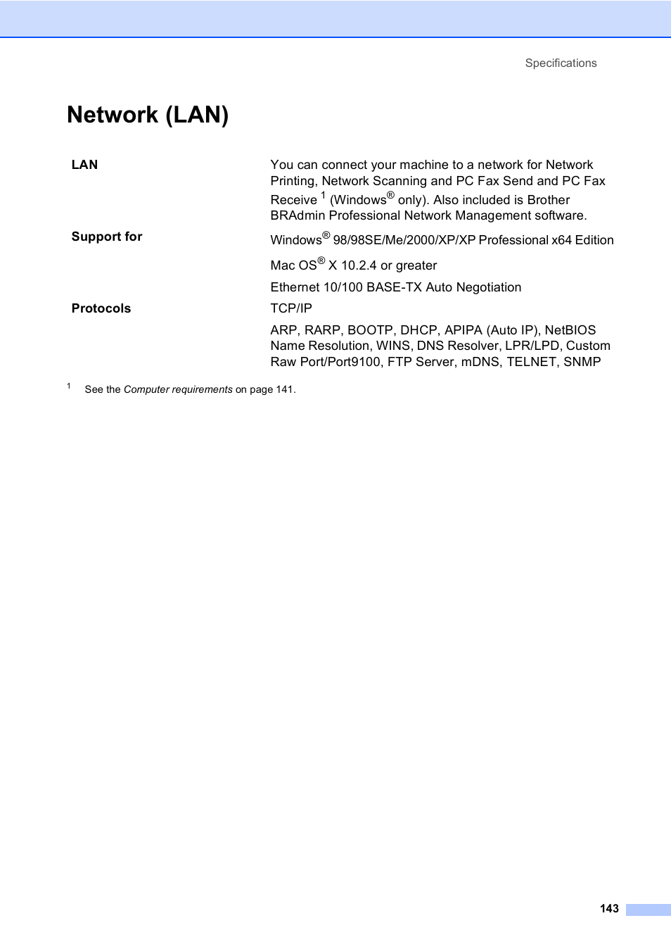 Network (lan) | Brother MFC-5860CN User Manual | Page 159 / 169