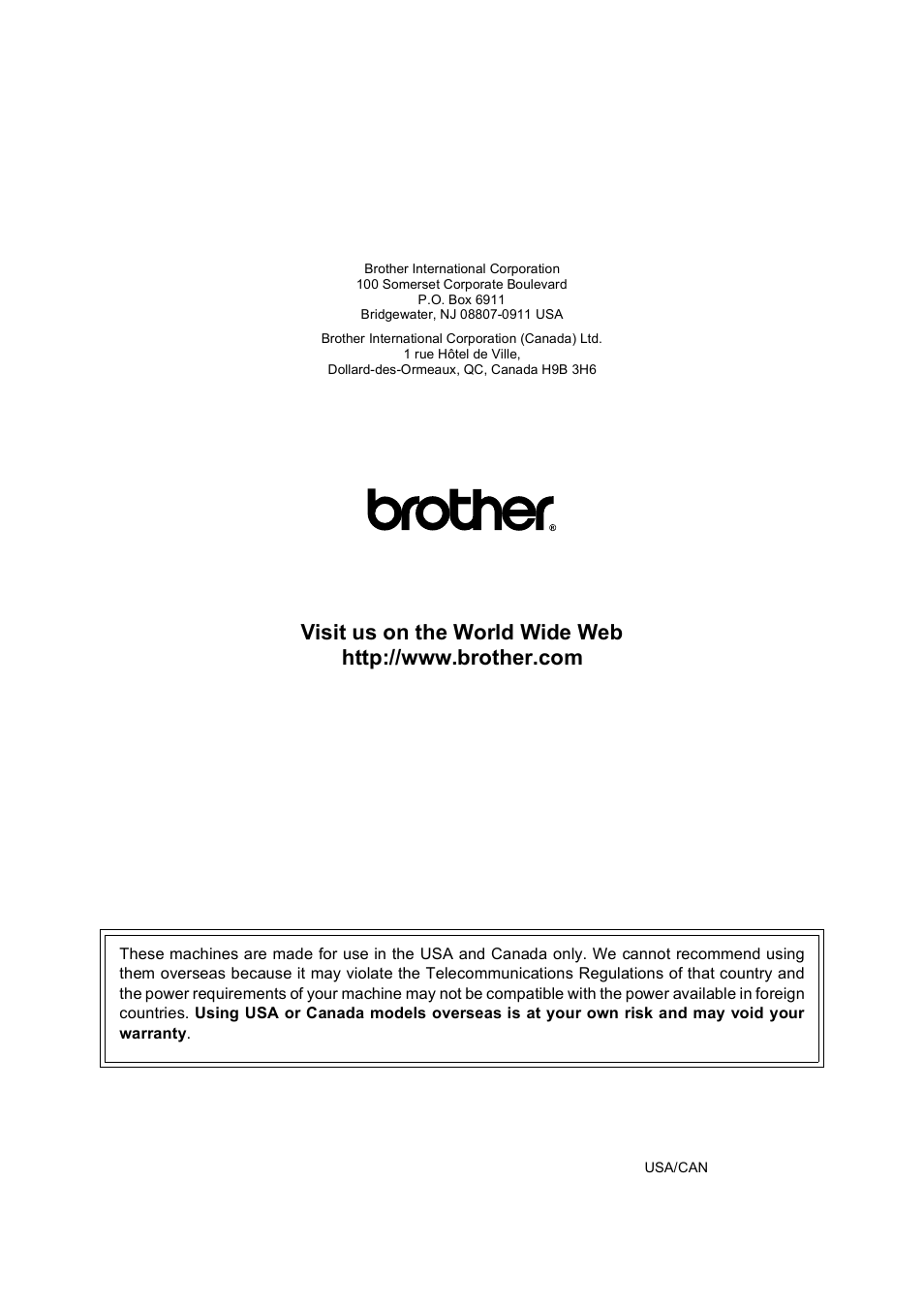 Brother usa/can | Brother MFC-5860CN User Manual | Page 169 / 169