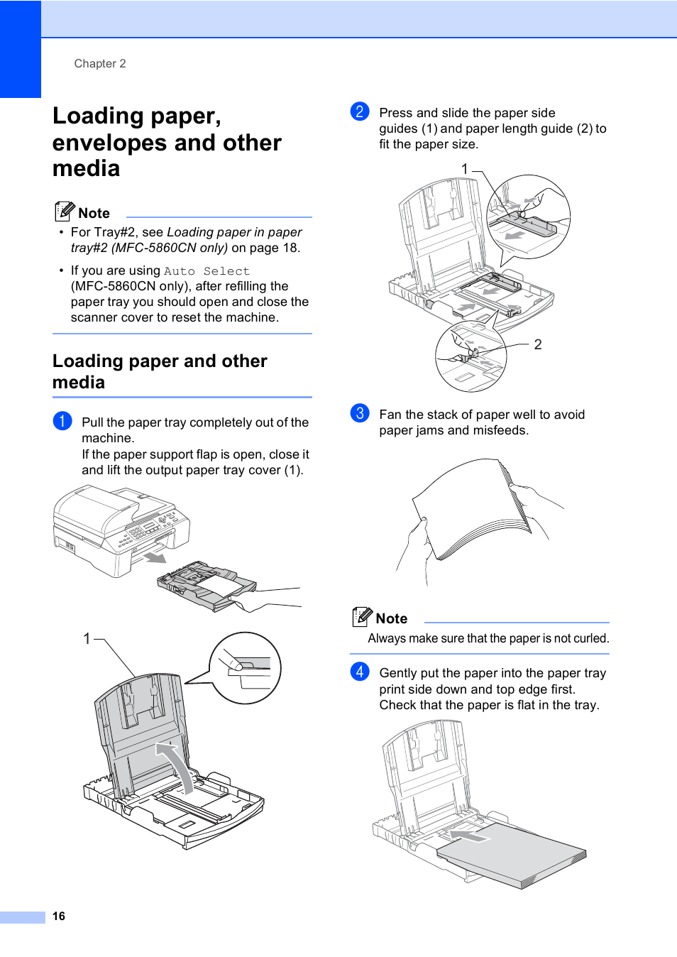 Loading paper, envelopes and other media, Loading paper and other media | Brother MFC-5860CN User Manual | Page 32 / 169