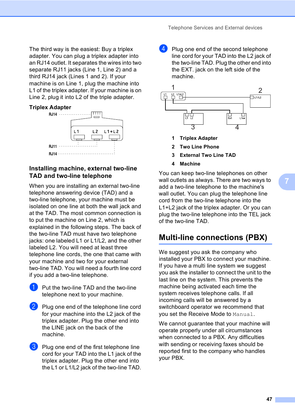 Multi-line connections (pbx) | Brother MFC-5860CN User Manual | Page 63 / 169