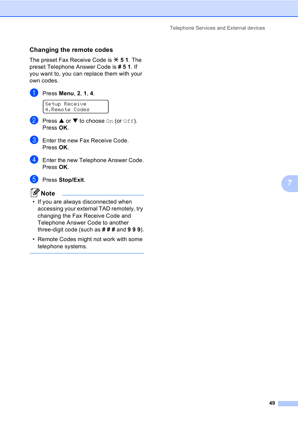 Changing the remote codes | Brother MFC-5860CN User Manual | Page 65 / 169