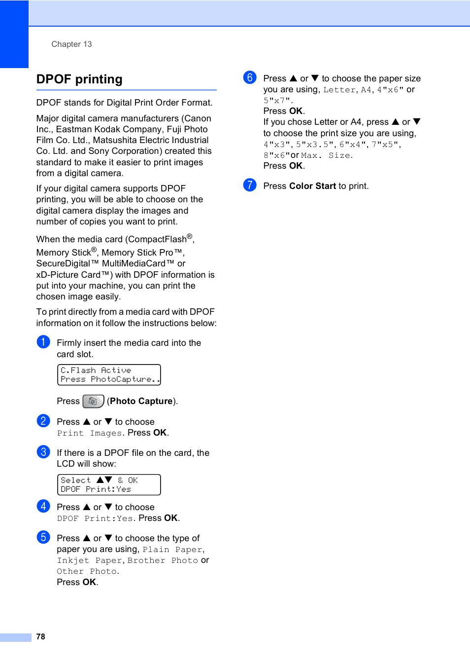 Dpof printing | Brother MFC-5860CN User Manual | Page 94 / 169