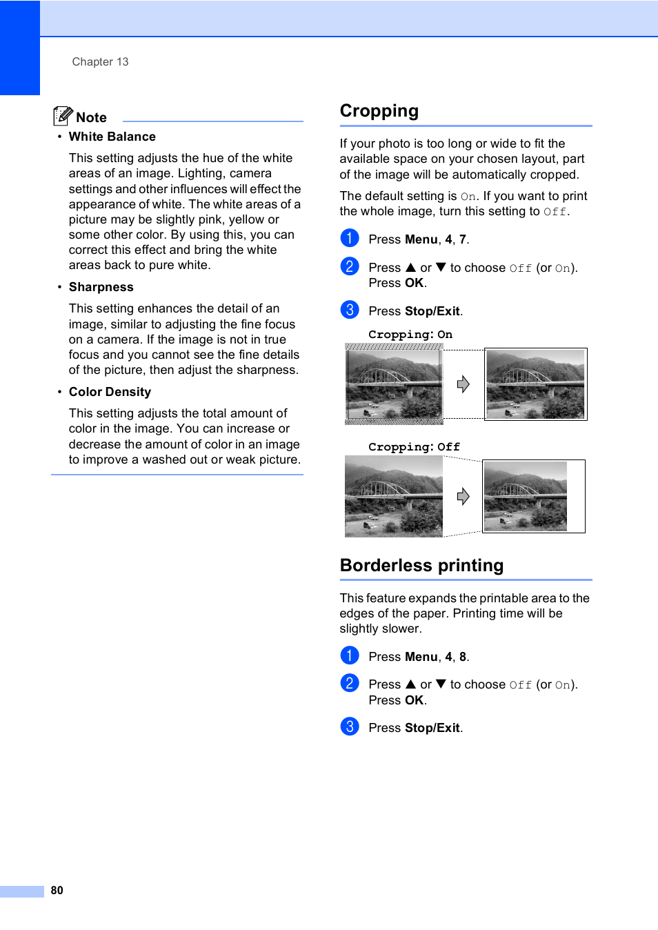 Cropping, Borderless printing, Cropping borderless printing | Brother MFC-5860CN User Manual | Page 96 / 169