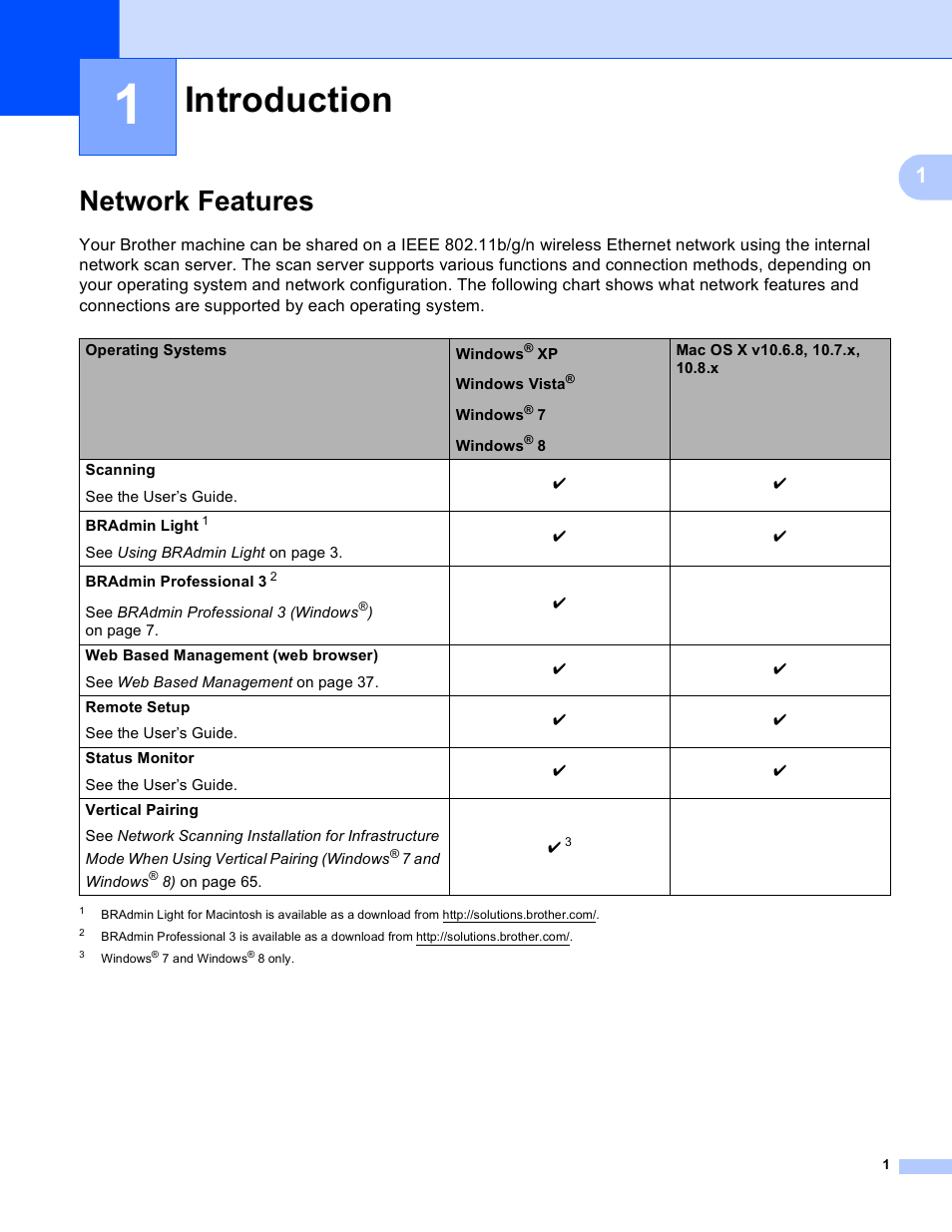1 introduction, Network features, Introduction | Brother ADS-1000W User Manual | Page 4 / 70