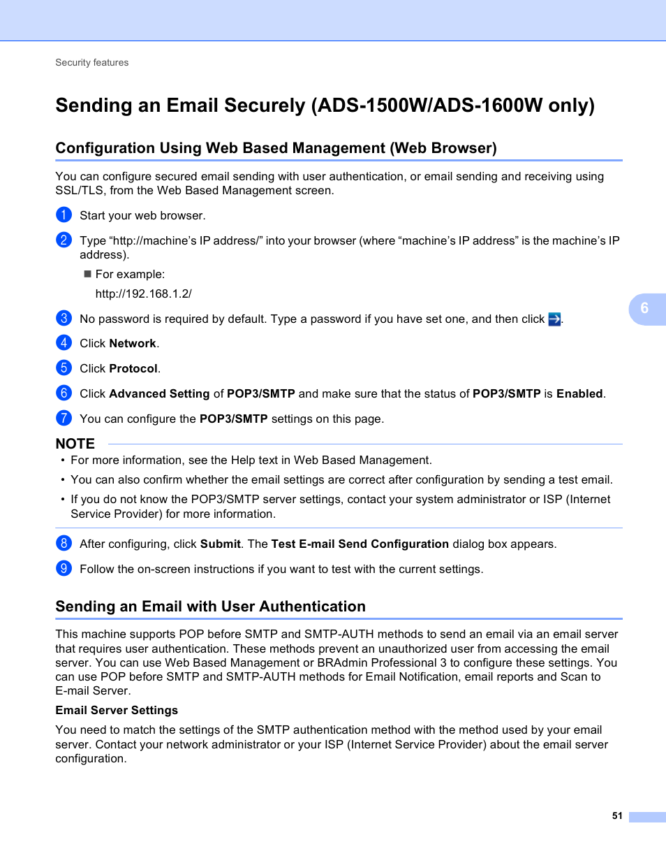 Sending an email with user authentication | Brother ADS-1000W User Manual | Page 54 / 70