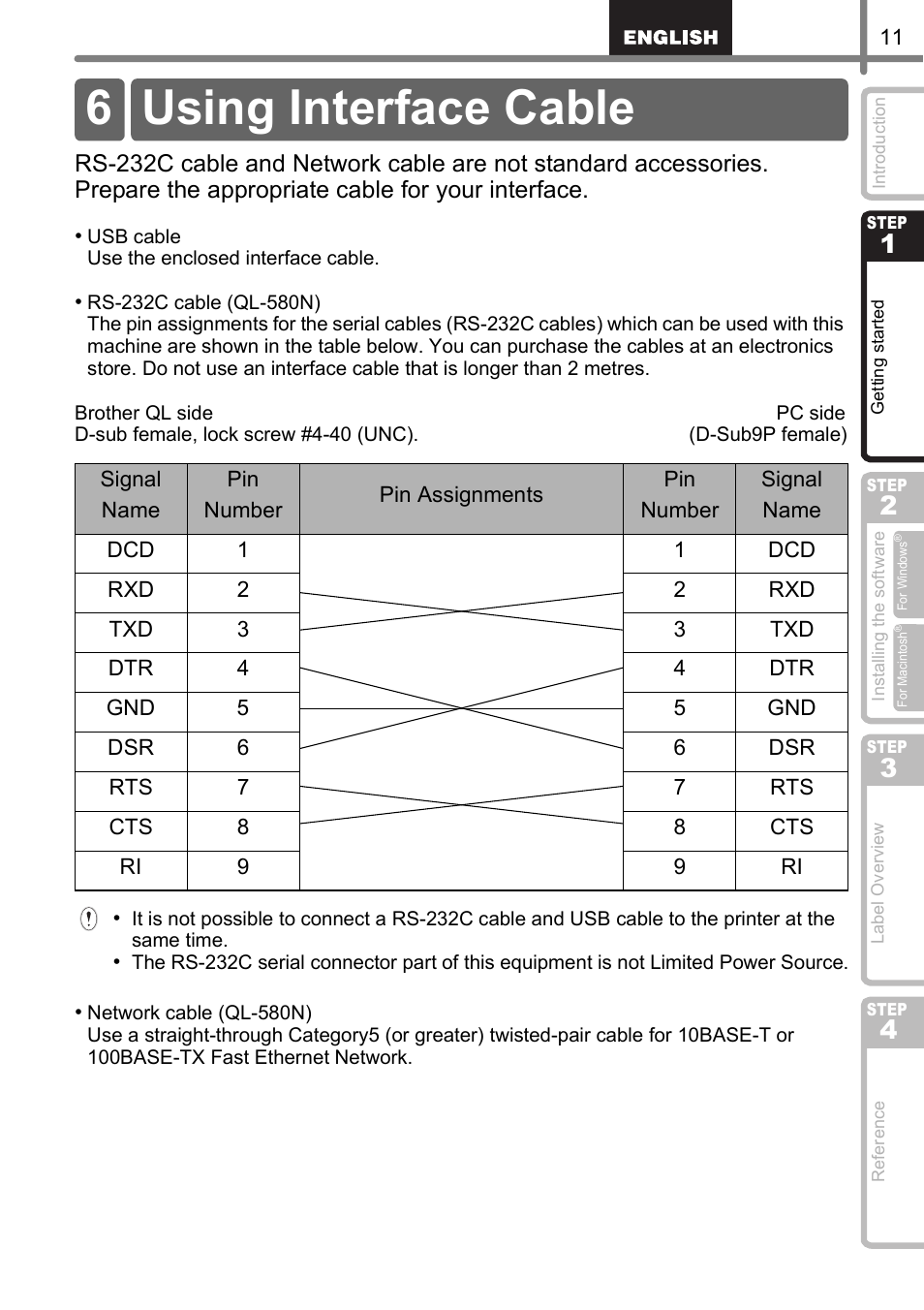 Using interface cable, 6 using interface cable | Brother QL-570 User Manual | Page 17 / 106