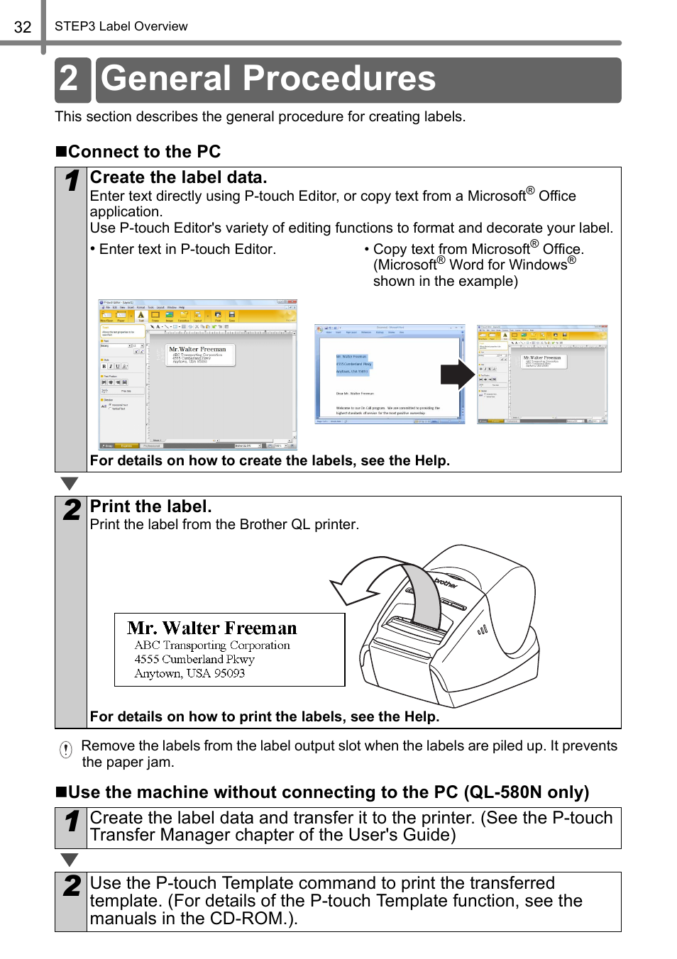 General procedures, 2 general procedures | Brother QL-570 User Manual | Page 38 / 106