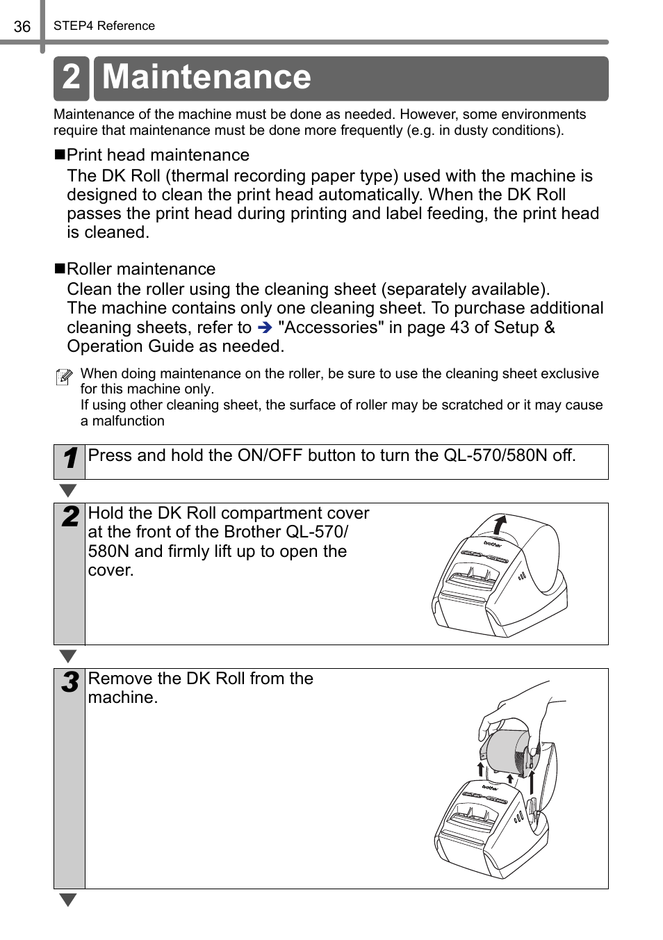 Maintenance, 2 maintenance | Brother QL-570 User Manual | Page 42 / 106