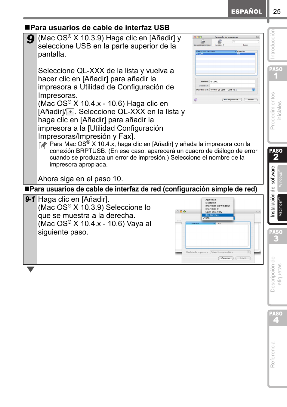 Para usuarios de cable de interfaz usb, Mac os | Brother QL-570 User Manual | Page 81 / 106