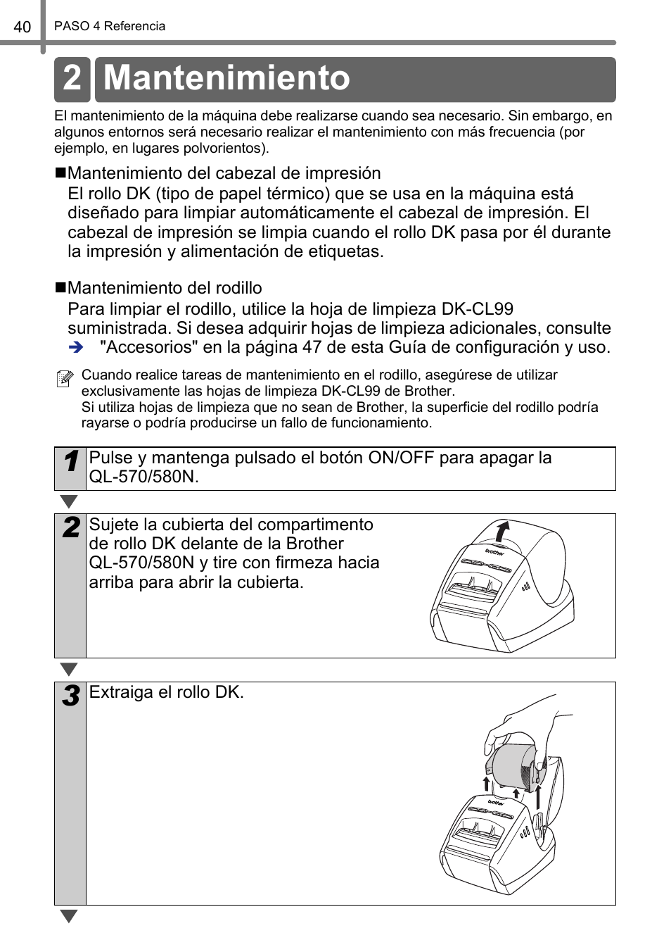 Mantenimiento, 2 mantenimiento | Brother QL-570 User Manual | Page 96 / 106