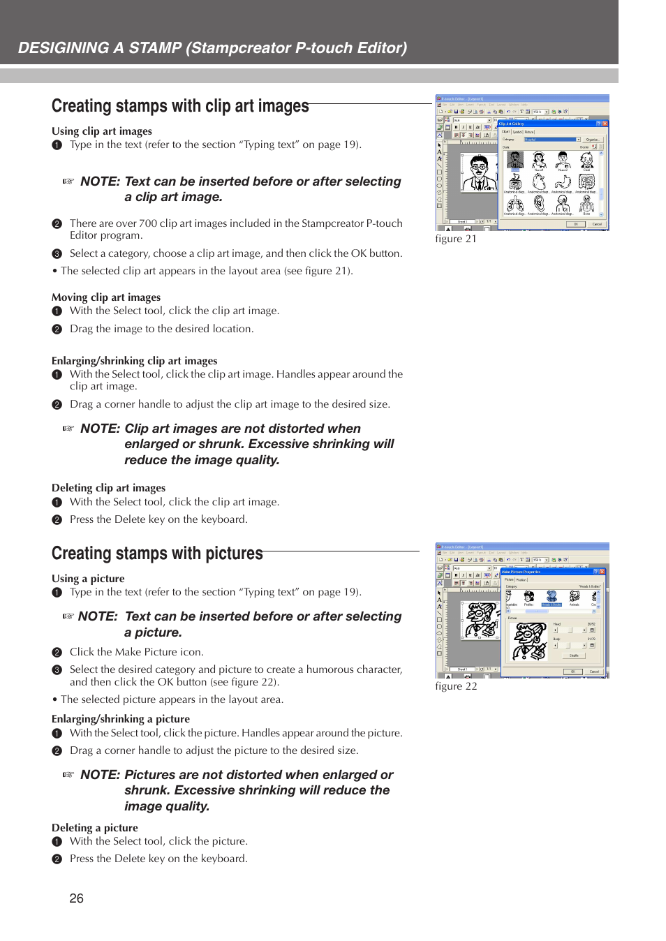 Creating stamps with clip art images, Creating stamps with pictures, Desigining a stamp (stampcreator p-touch editor) | Brother SC-2000USB User Manual | Page 30 / 63