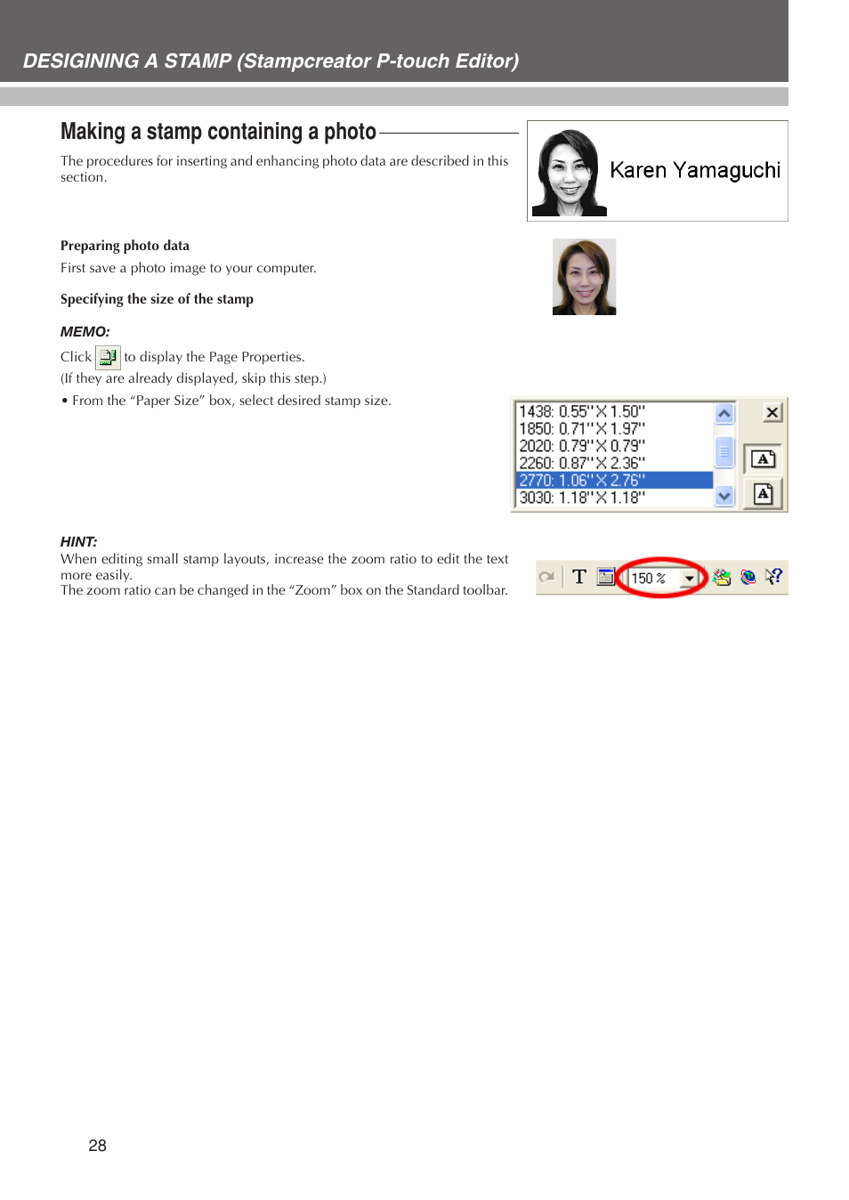 Making a stamp containing a photo, Desigining a stamp (stampcreator p-touch editor) | Brother SC-2000USB User Manual | Page 32 / 63