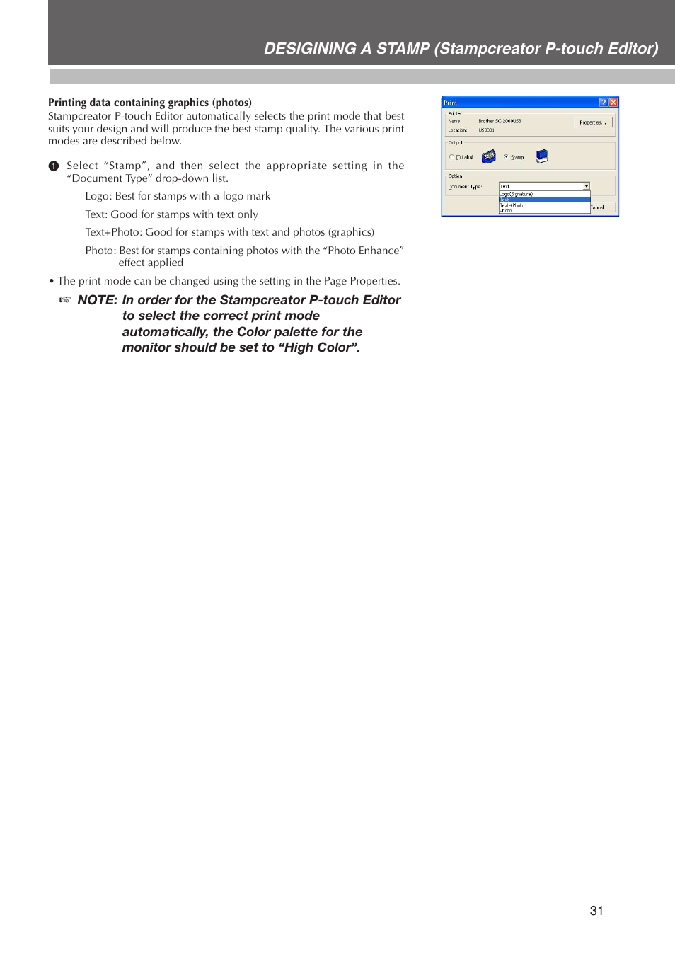 Desigining a stamp (stampcreator p-touch editor) | Brother SC-2000USB User Manual | Page 35 / 63
