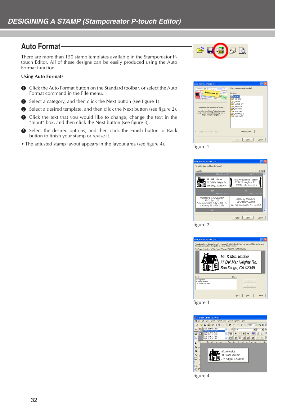 Auto format, Desigining a stamp (stampcreator p-touch editor) | Brother SC-2000USB User Manual | Page 36 / 63
