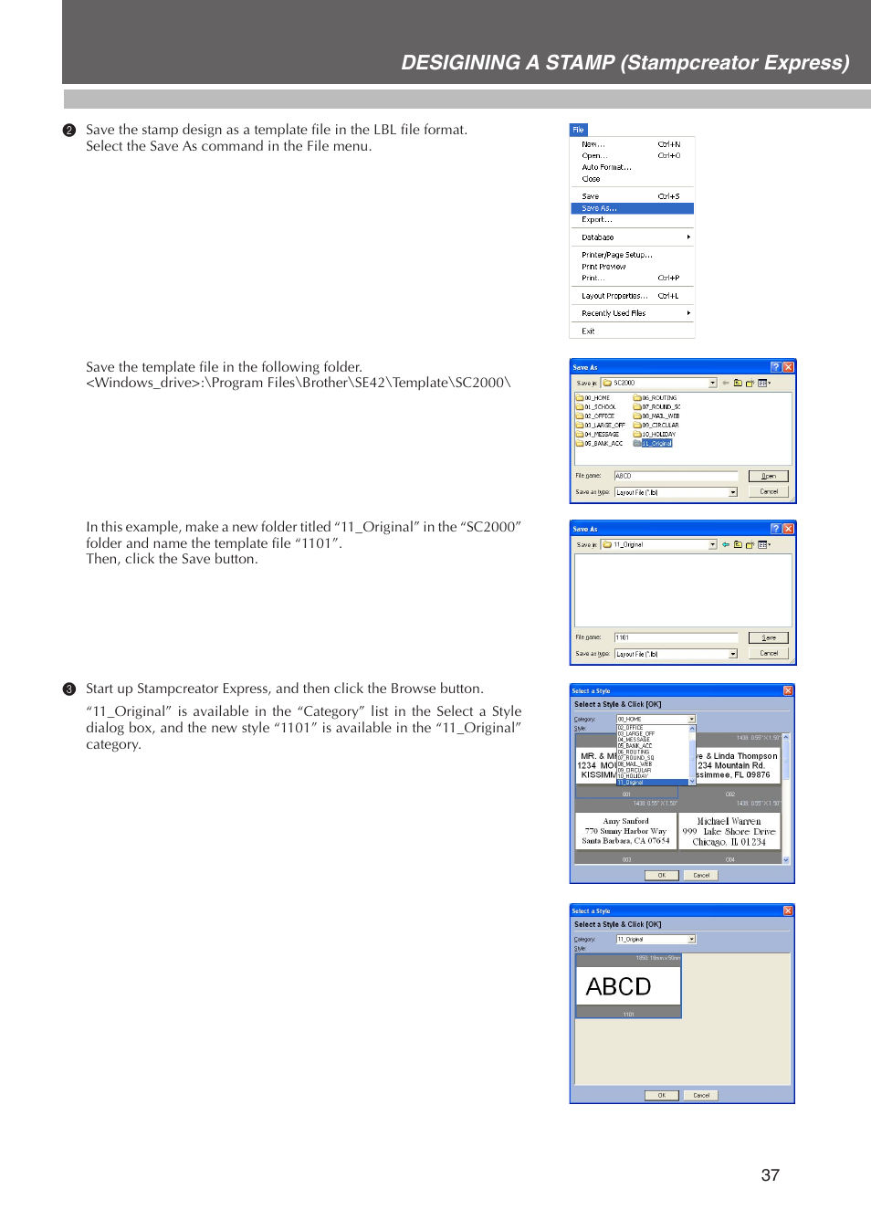 Desigining a stamp (stampcreator express) | Brother SC-2000USB User Manual | Page 41 / 63
