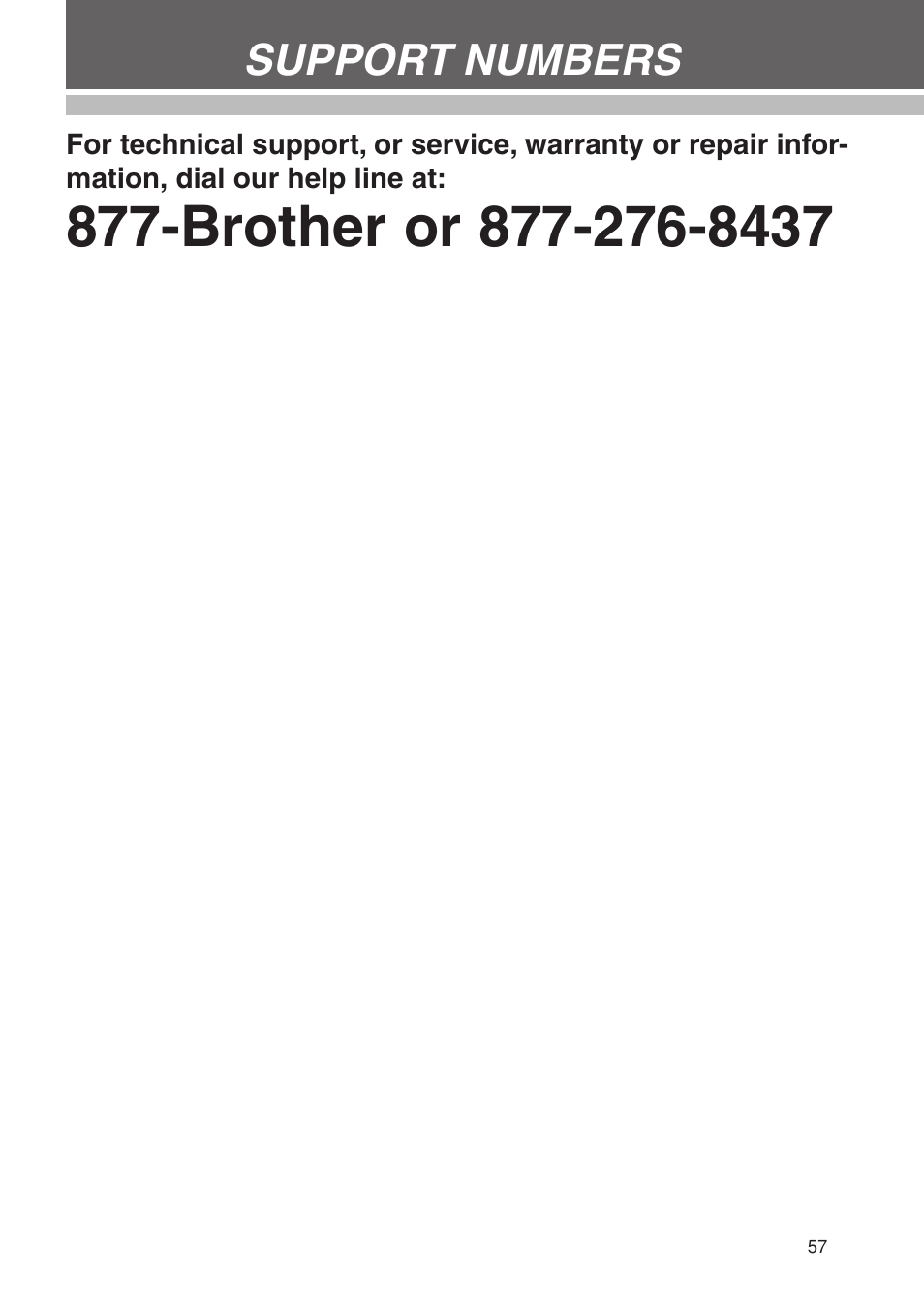 Support numbers | Brother SC-2000USB User Manual | Page 61 / 63