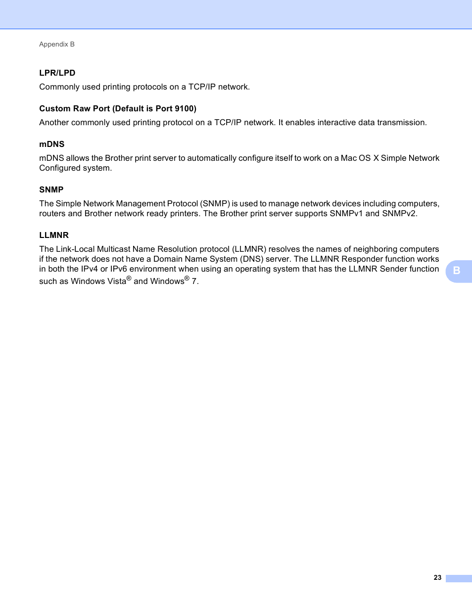 Lpr/lpd, And windows | Brother QL-720NW User Manual | Page 28 / 48