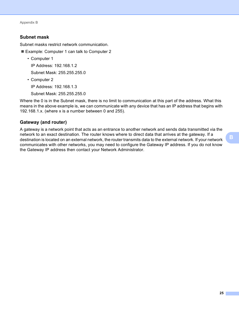 Subnet mask, Gateway (and router) | Brother QL-720NW User Manual | Page 30 / 48