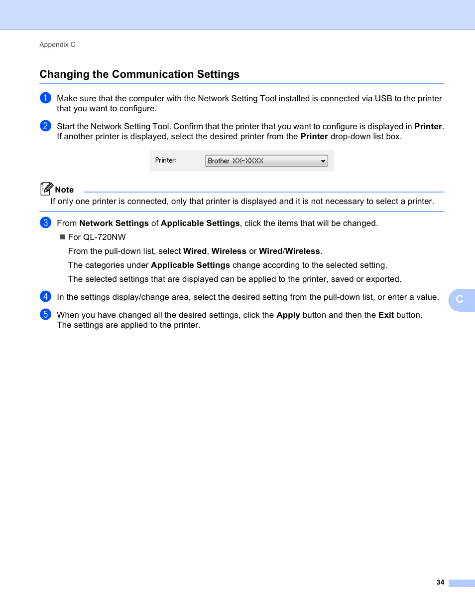 Changing the communication settings, Cchanging the communication settings | Brother QL-720NW User Manual | Page 39 / 48