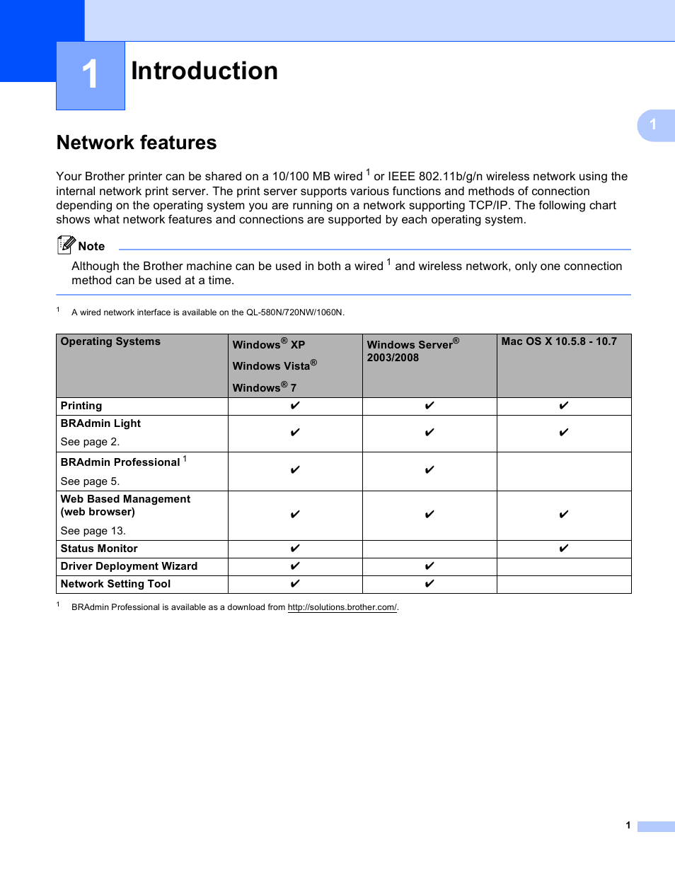 1 introduction, Network features, Introduction | Brother QL-720NW User Manual | Page 6 / 48