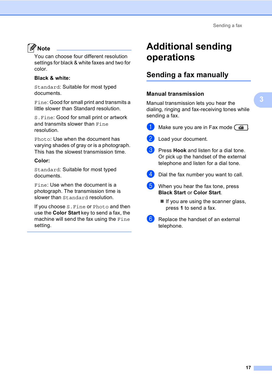 Additional sending operations, Sending a fax manually, Manual transmission | Brother MFC 9560CDW User Manual | Page 23 / 101