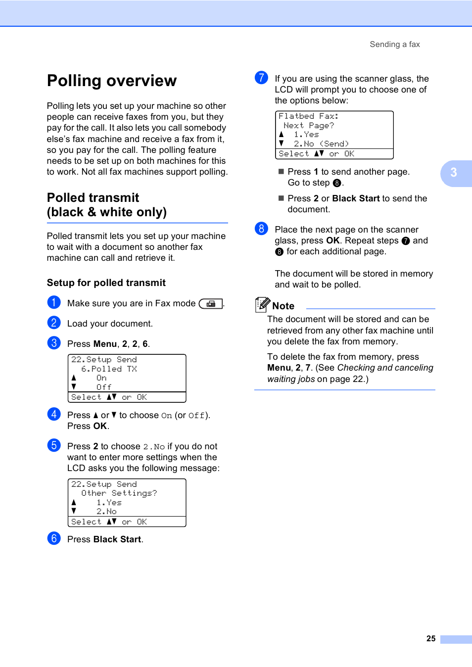 Polling overview, Polled transmit (black & white only), Setup for polled transmit | Brother MFC 9560CDW User Manual | Page 31 / 101