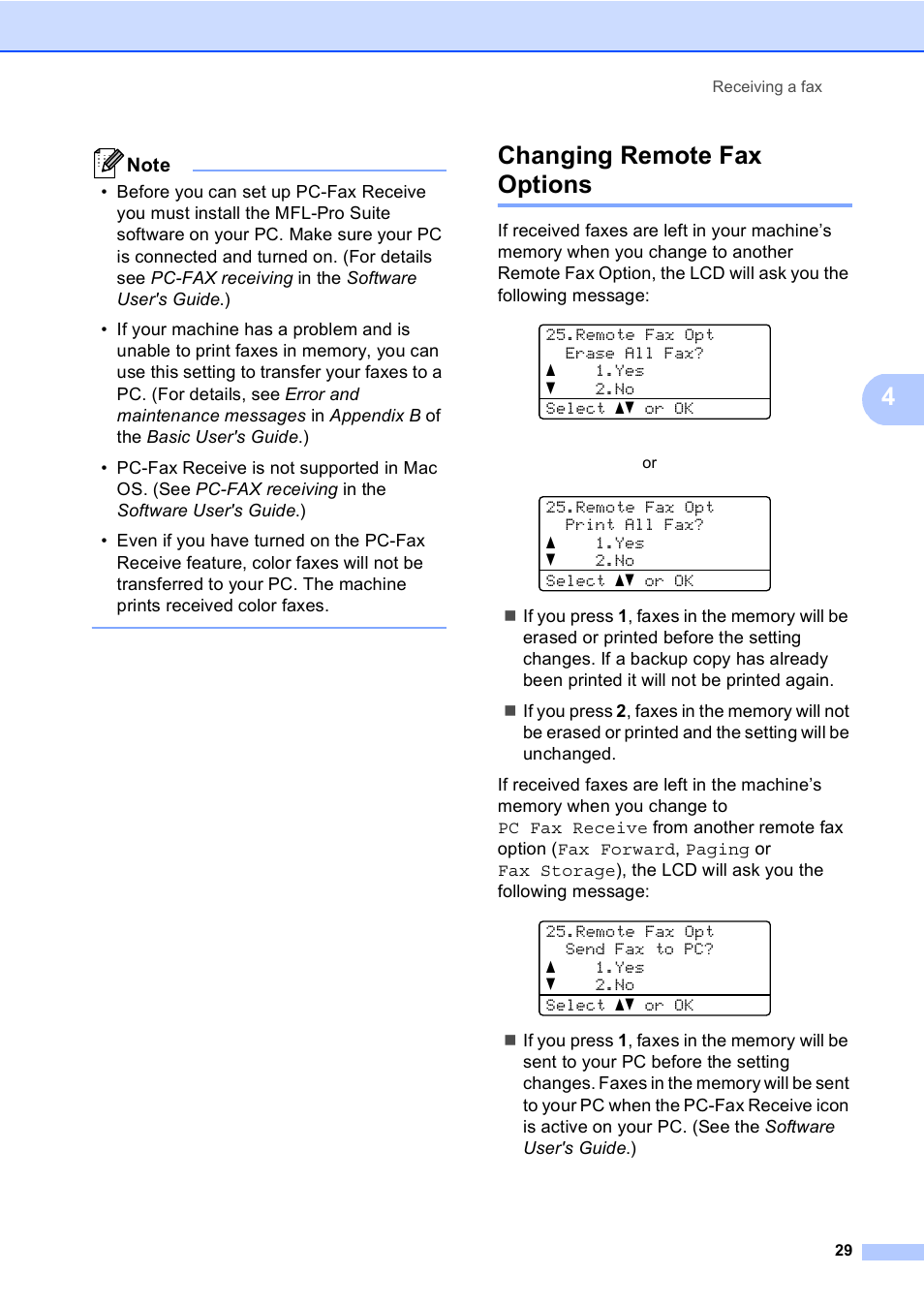 Changing remote fax options | Brother MFC 9560CDW User Manual | Page 35 / 101