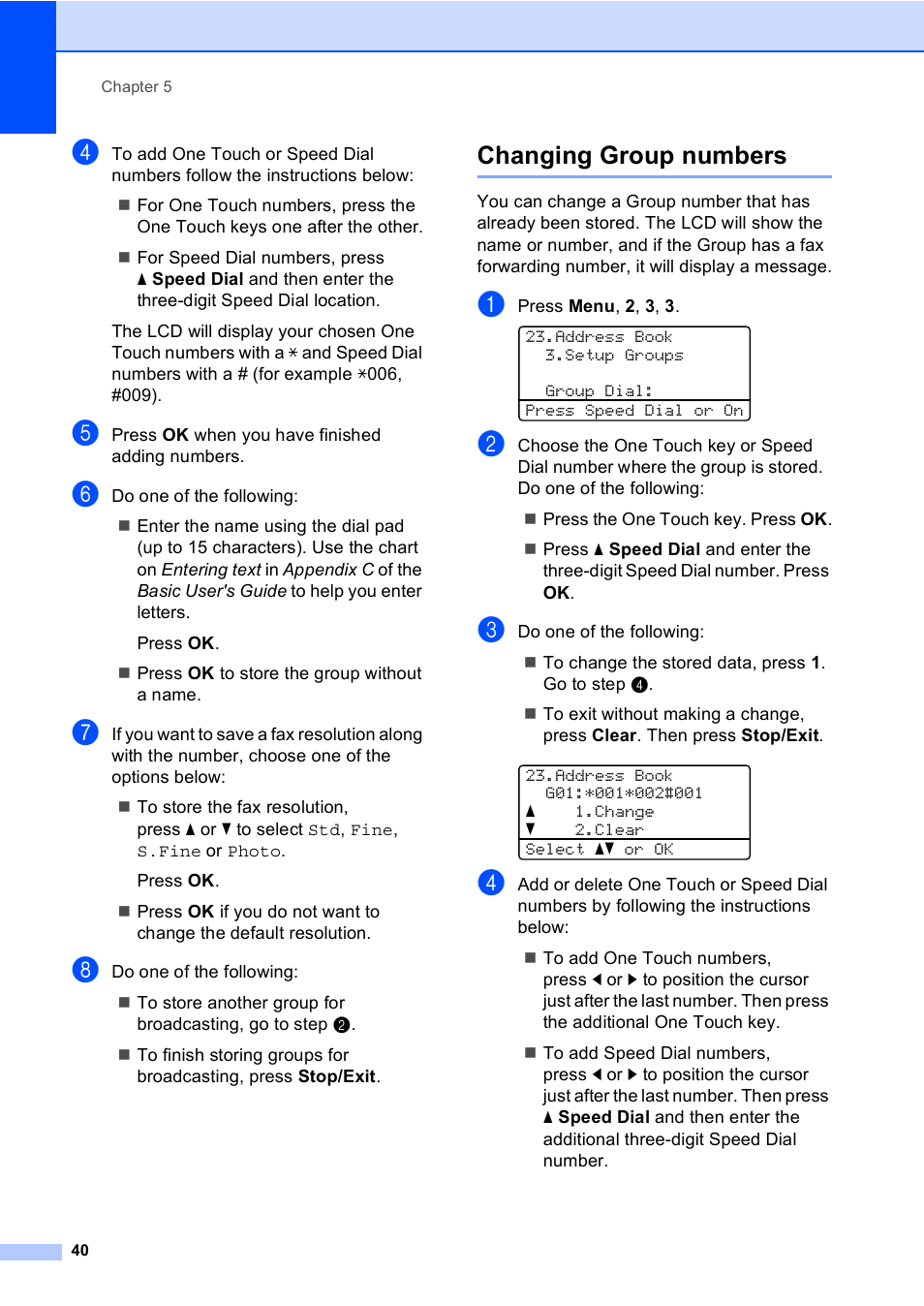 Changing group numbers | Brother MFC 9560CDW User Manual | Page 46 / 101