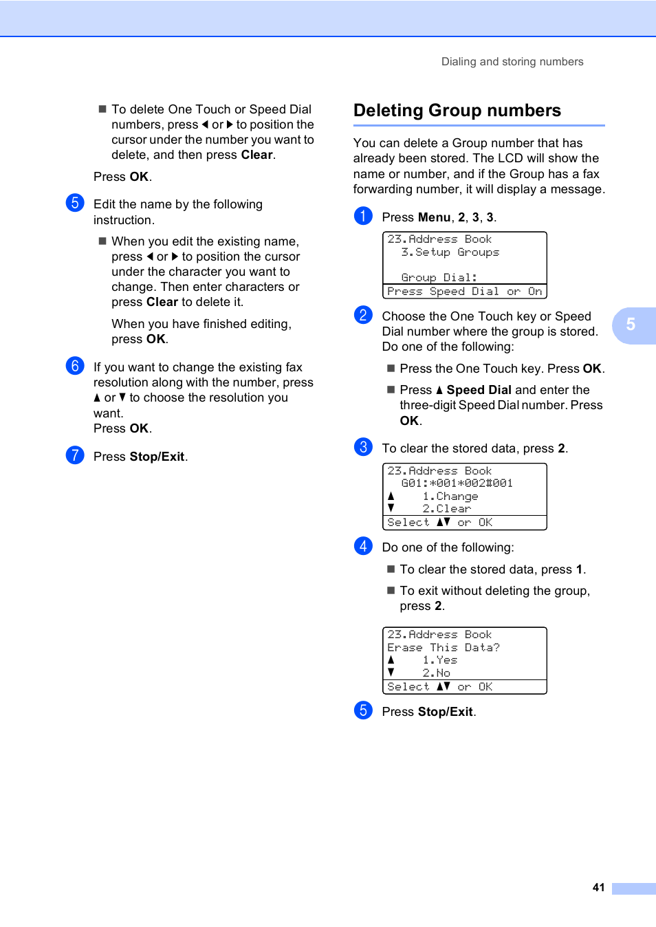 Deleting group numbers | Brother MFC 9560CDW User Manual | Page 47 / 101