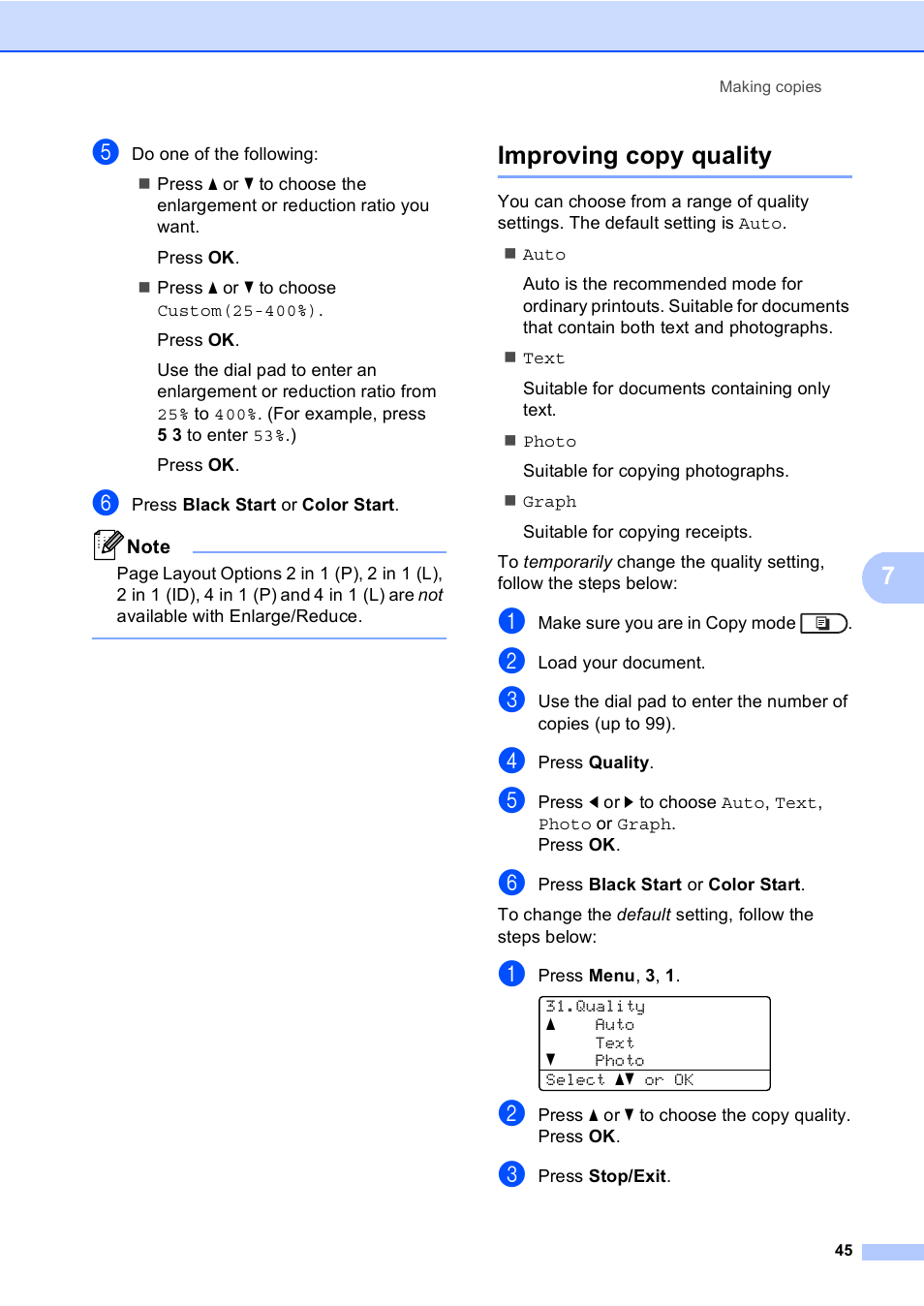 Improving copy quality | Brother MFC 9560CDW User Manual | Page 51 / 101