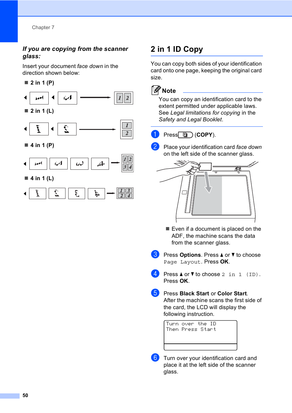 If you are copying from the scanner glass, 2 in 1 id copy | Brother MFC 9560CDW User Manual | Page 56 / 101